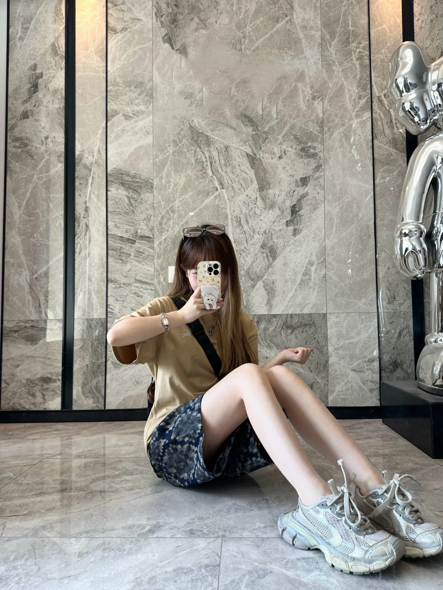 Louis Vuitton/Louis Vuitton 25ss snake pattern mosaic denim shorts
